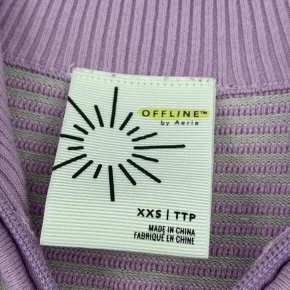 Aerie Offline Ribbed Knit Sweater Size XXS Lavender Quarter Zip Pullover Stretch - Picture 3 of 13